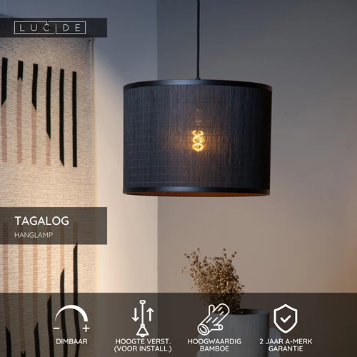 Lucide TAGALOG - Hanglamp - Ø 40 cm - 1xE27 - Zwart - USP